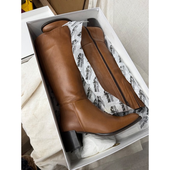 Coach and Four Made in Italy Sauvage Deer Lucca Tan Leather Tall Boots 9M NIB - Picture 2 of 8